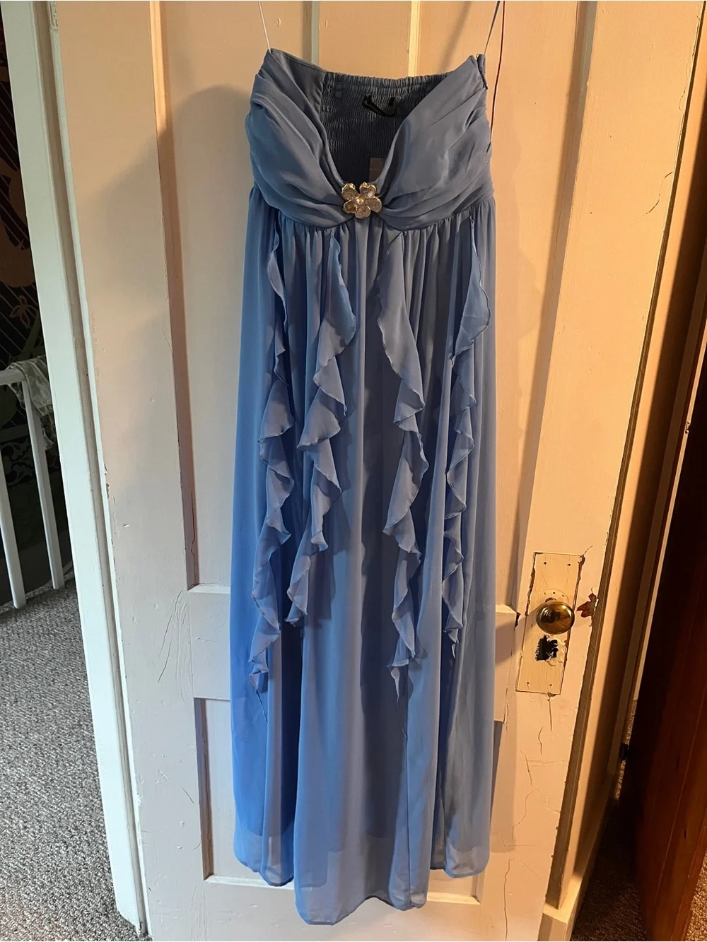 Abercrombie & Fitch Strapless Ruffle Maxi Dress in Periwinkle